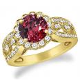 5.25 Ct. TW Round Cut Pigeon Blood Red Ruby & Diamond Ring in 14 kt. Yellow Gold