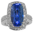 8.37 Ct. TW Cushion Cut Tanzanite in Round Diamond Halo Accented 14 kt. Ring