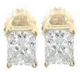 1.32 Ct. TW Princess Diamond Stud Earrings in Yellow Gold Screw Back Mounts