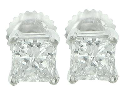 2.78 Ct. TW Princess Cut Diamond Stud Earrings in Screw Back Mounts