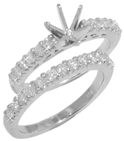 0.95 ct  TW Round Diamond Engagement Mount with Wedding Band